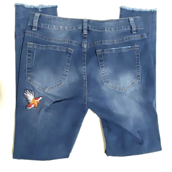 Bee & Ceci Skinny Jeans Size 7 to 8 Embroidered Boho Hippie Floral Birds Concert - Picture 2 of 7